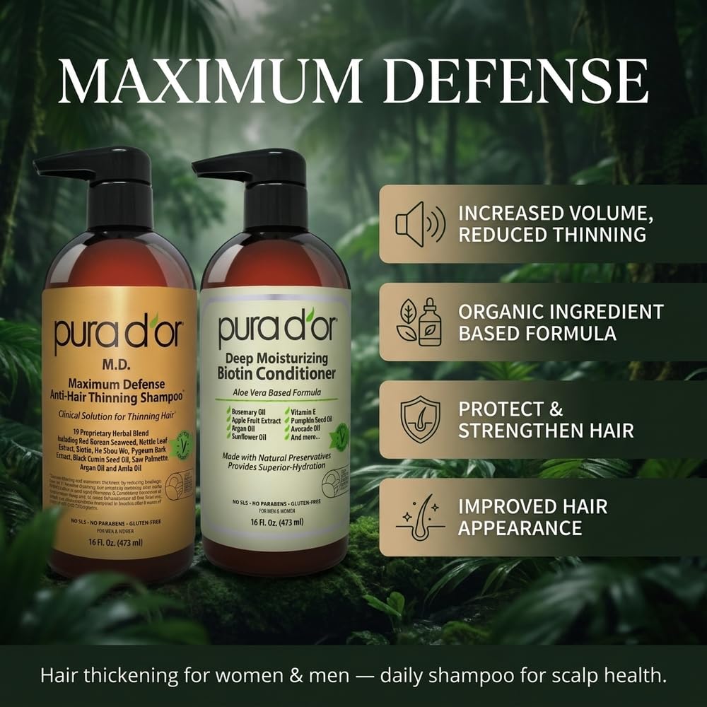 PURA D'OR Maximum Defense Biotin Shampoo and Conditioner set with packaging