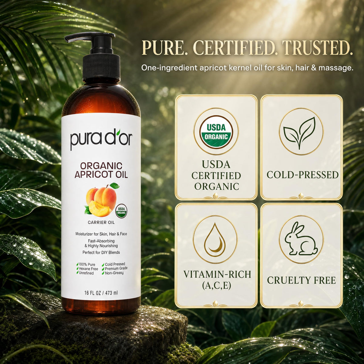 PURA D'OR Organic Apricot Kernel Oil 16 Oz lifestyle scene
