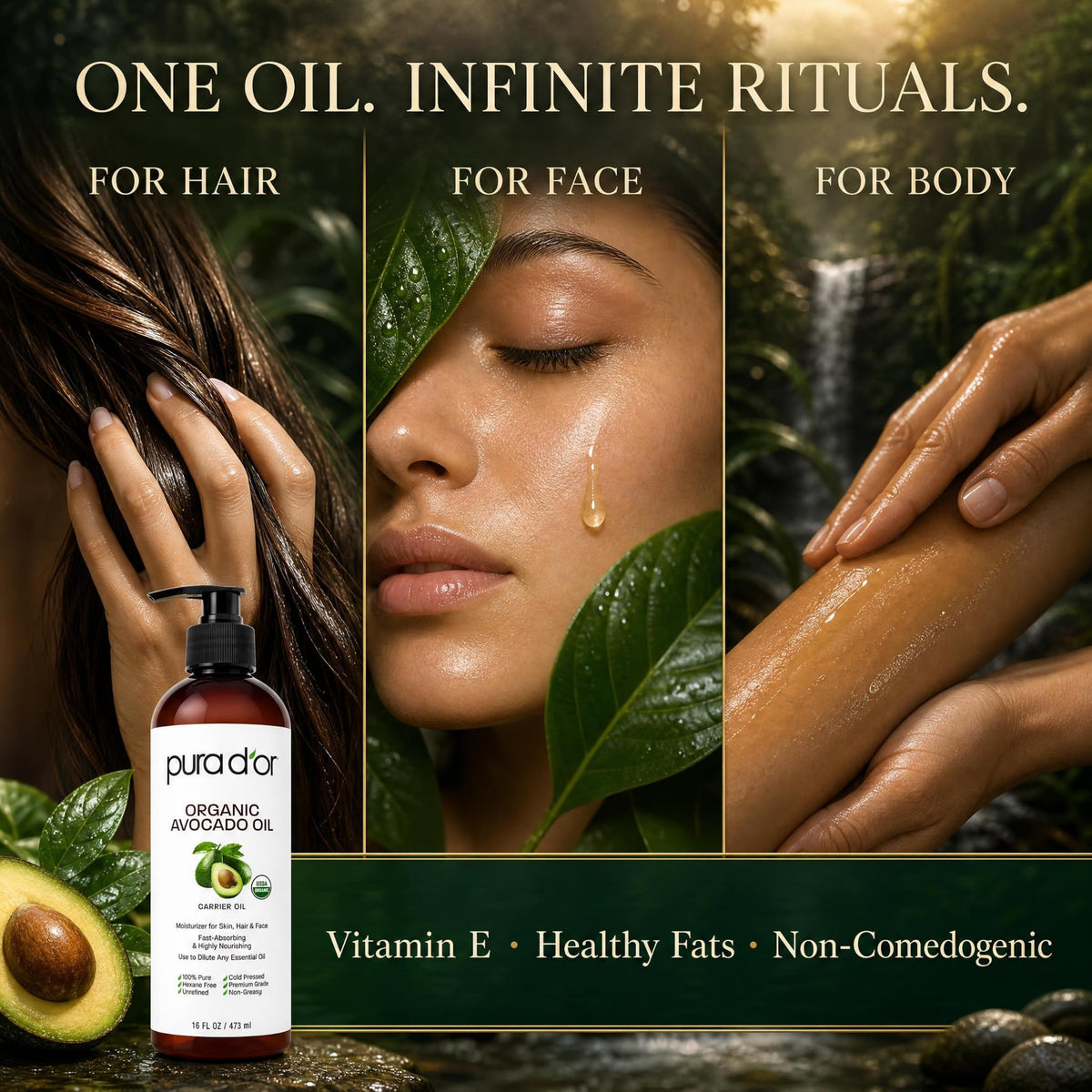 PURA D'OR Organic Avocado Oil in a skincare routine
