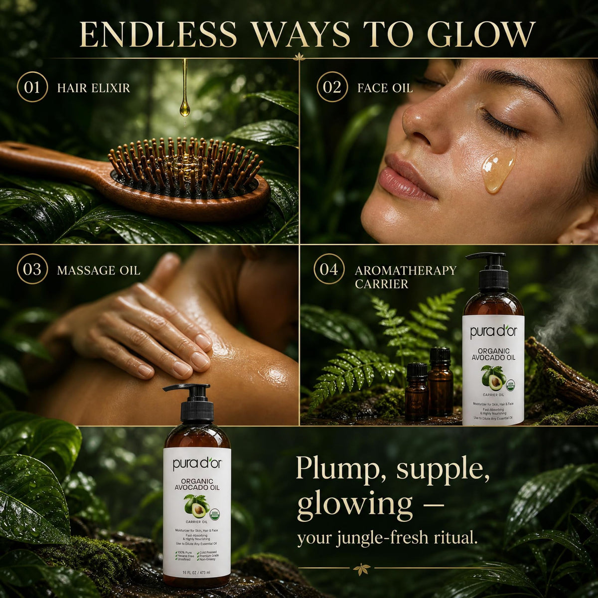 PURA D'OR Organic Avocado Oil with essential oils