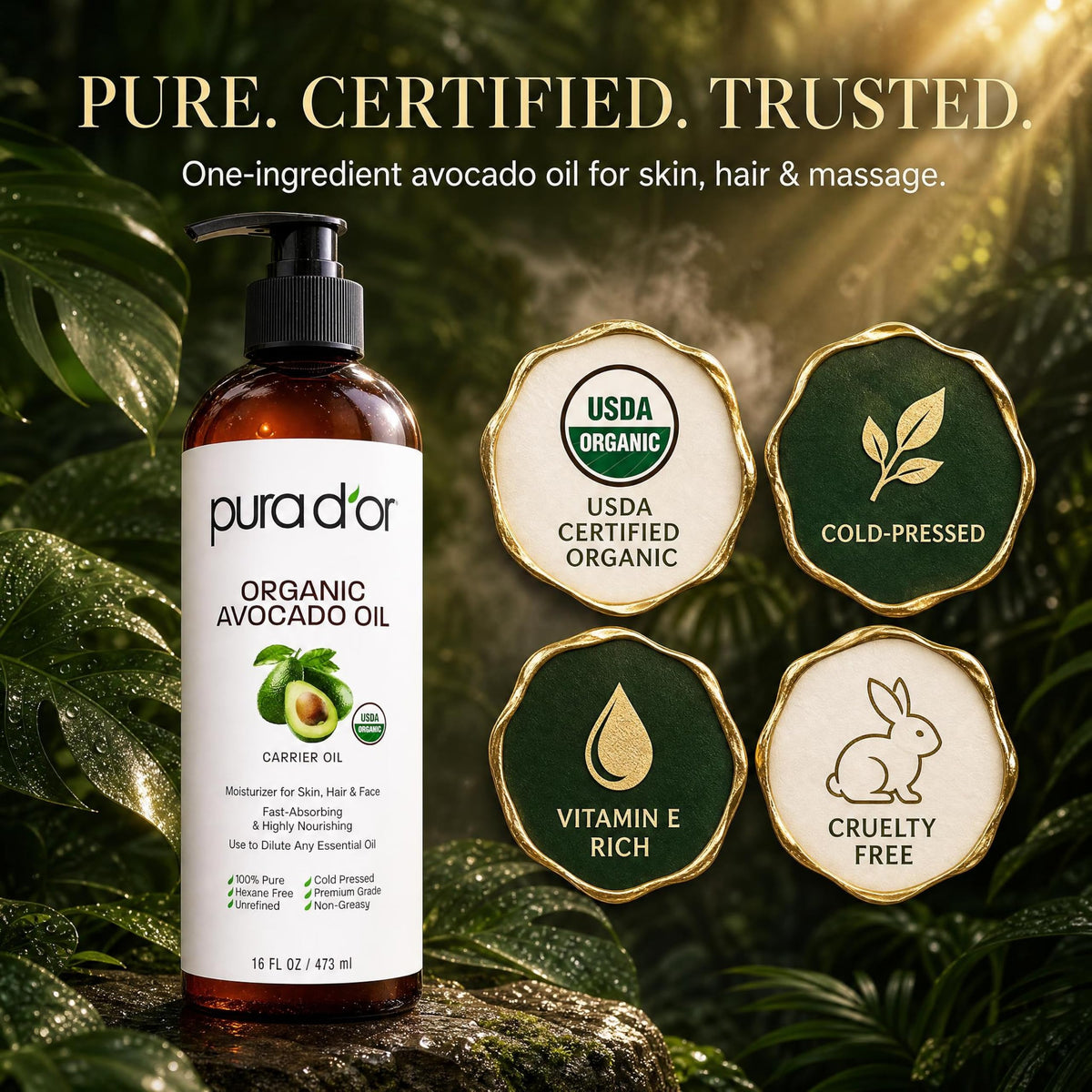 PURA D'OR Organic Avocado Oil with fresh avocados