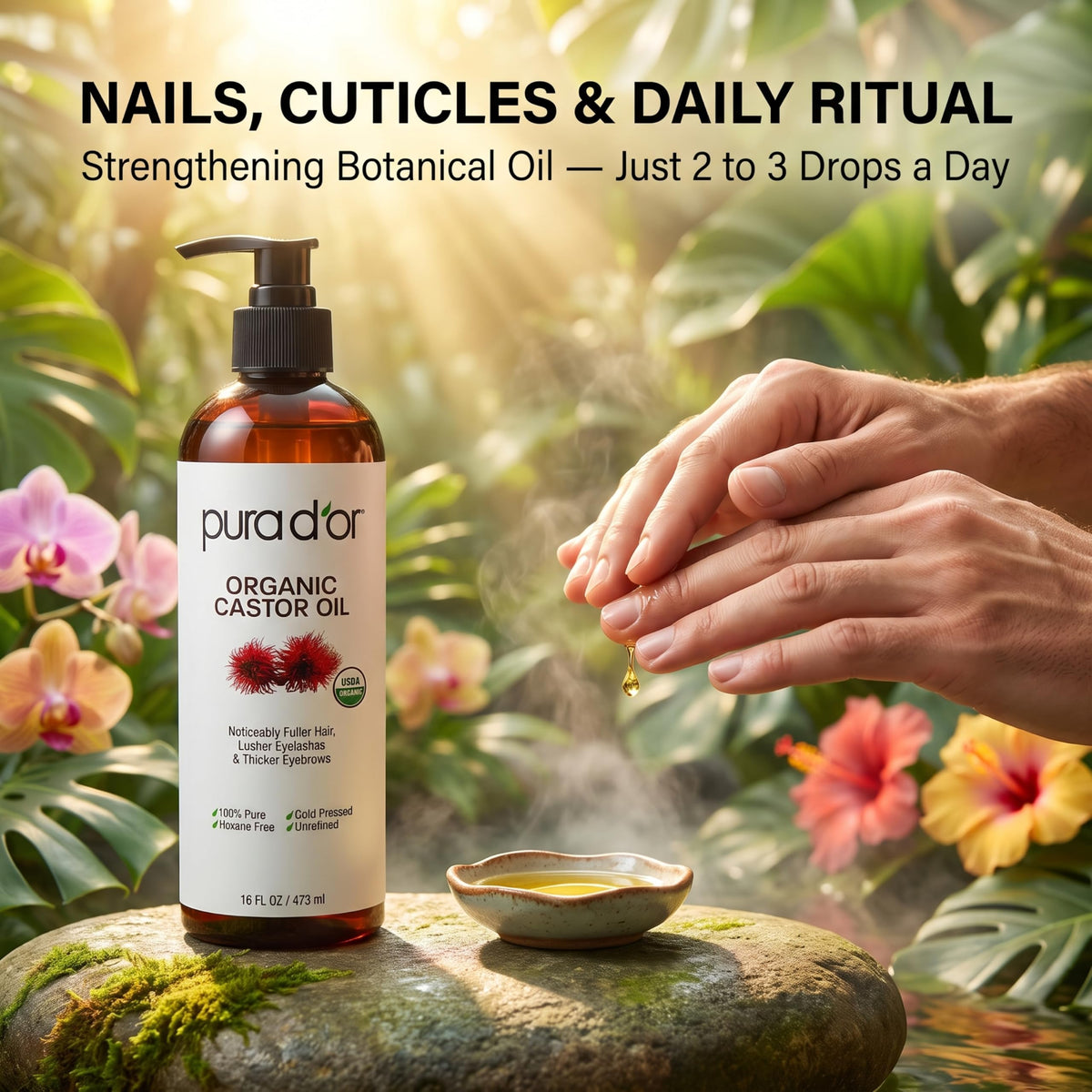 PURA D'OR Organic Castor Oil 16 Oz packaging details