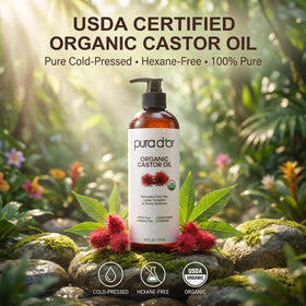 PURA D'OR Organic Castor Oil 16 Oz side view