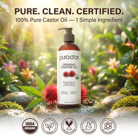 PURA D'OR Organic Castor Oil 16 Oz with dropper