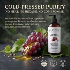 PURA D'OR Organic Grapeseed Oil bottle with dropper