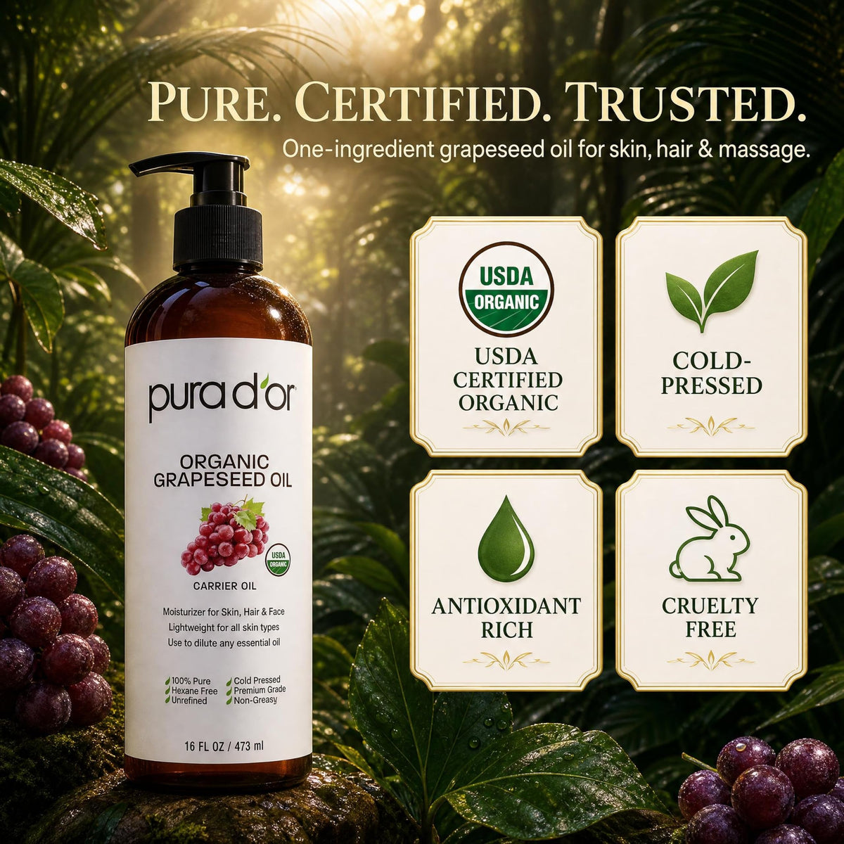 PURA D'OR Organic Grapeseed Oil in a skincare routine