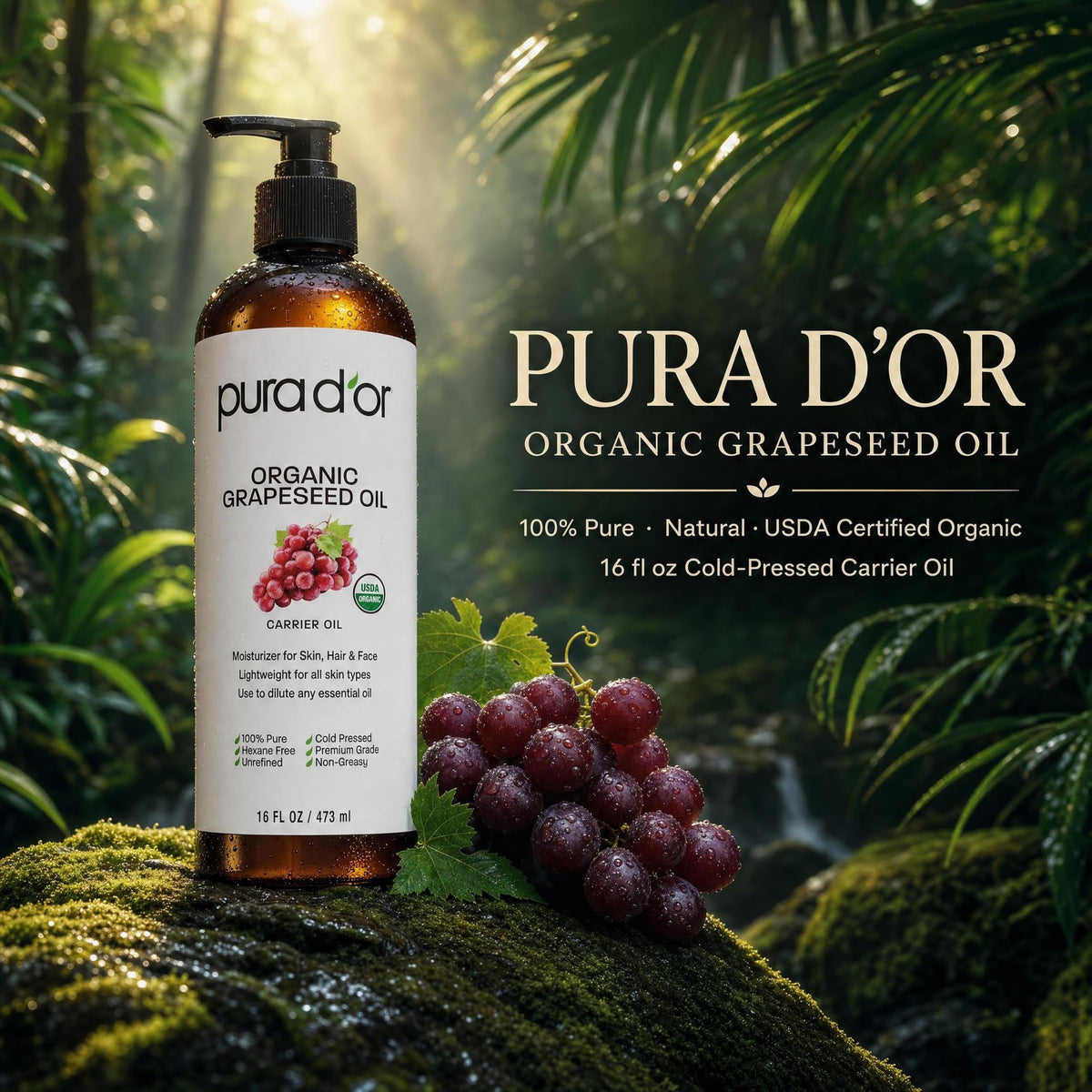 PURA D'OR Organic Grapeseed Oil label close-up