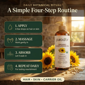 PURA D'OR Organic Sunflower Seed Oil 16 Oz with essential oils