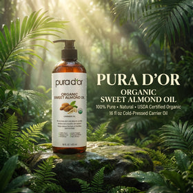 PURA D'OR Organic Sweet Almond Oil bottle with label