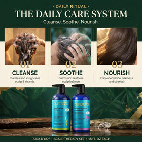 PURA D'OR Scalp Therapy set in a bathroom setting