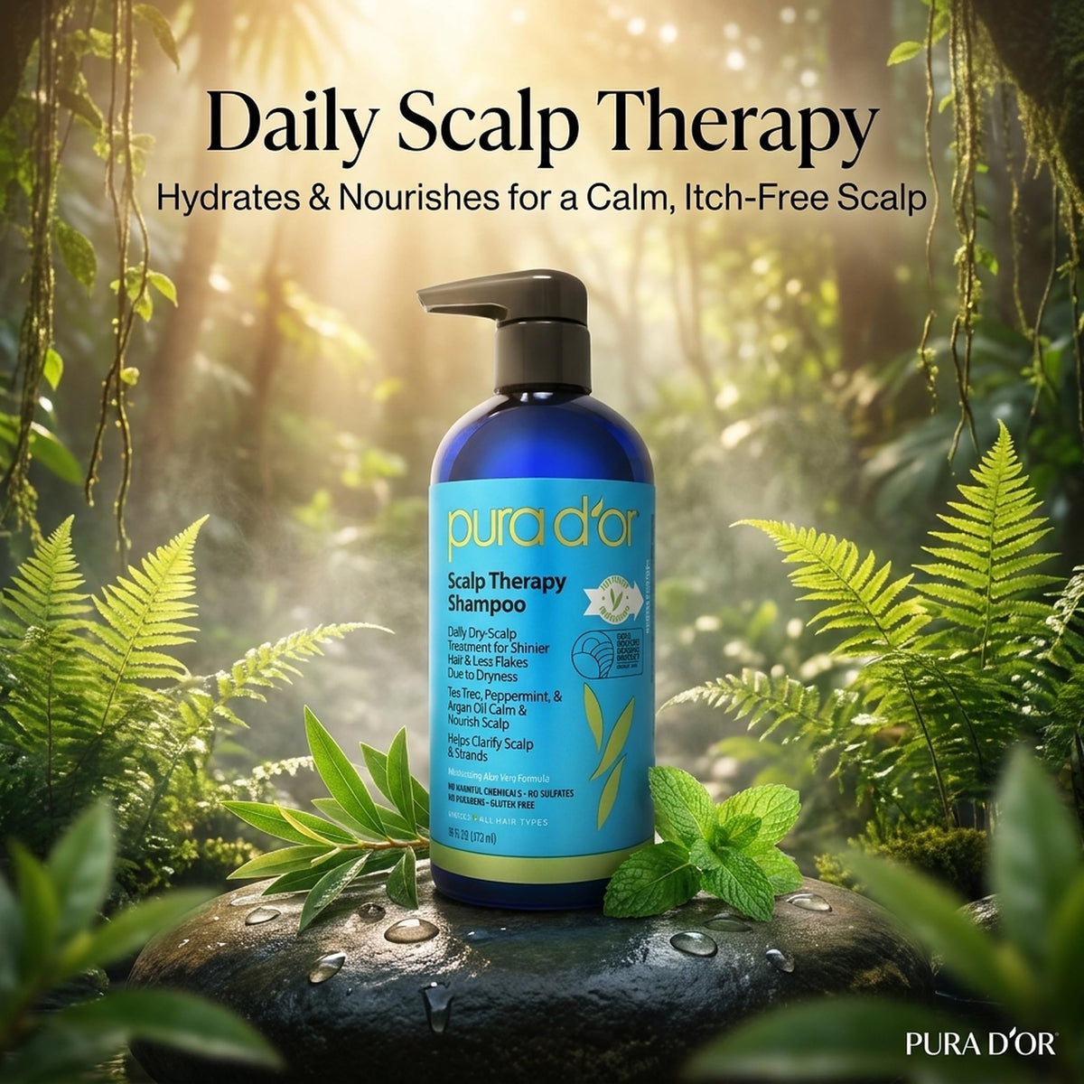 PURA D'OR Scalp Therapy Shampoo 16oz back view