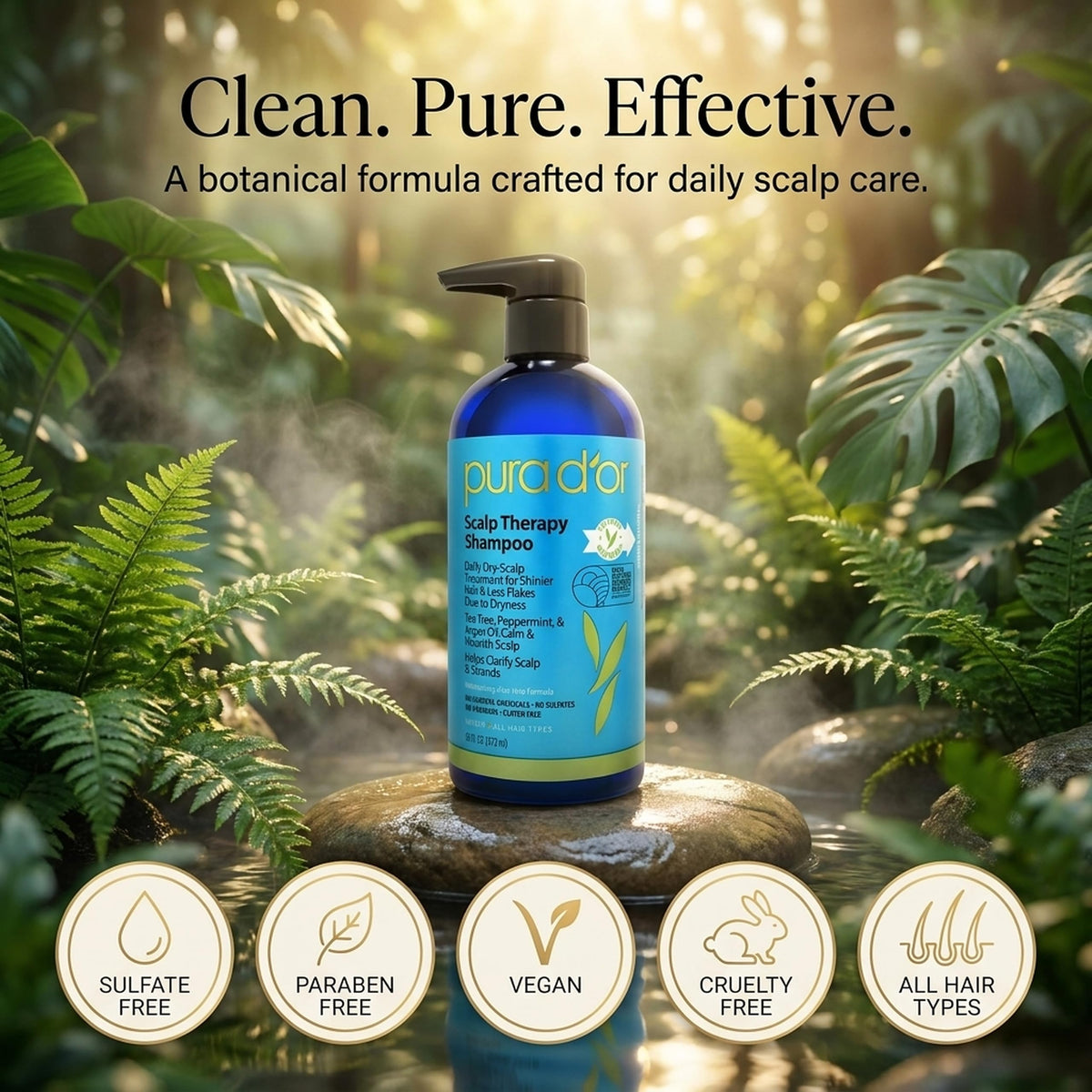 PURA D'OR Scalp Therapy Shampoo 16oz with natural oils
