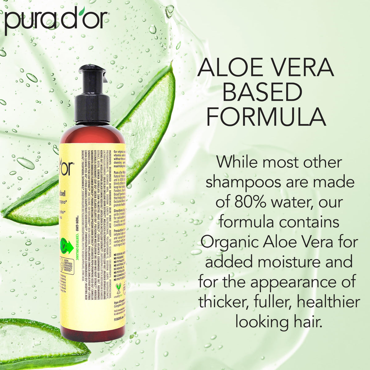 PURA D'OR shampoo in a bathroom setting