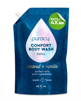 Puracy Body Wash Coconut Vanilla 48 oz refill bottle front view