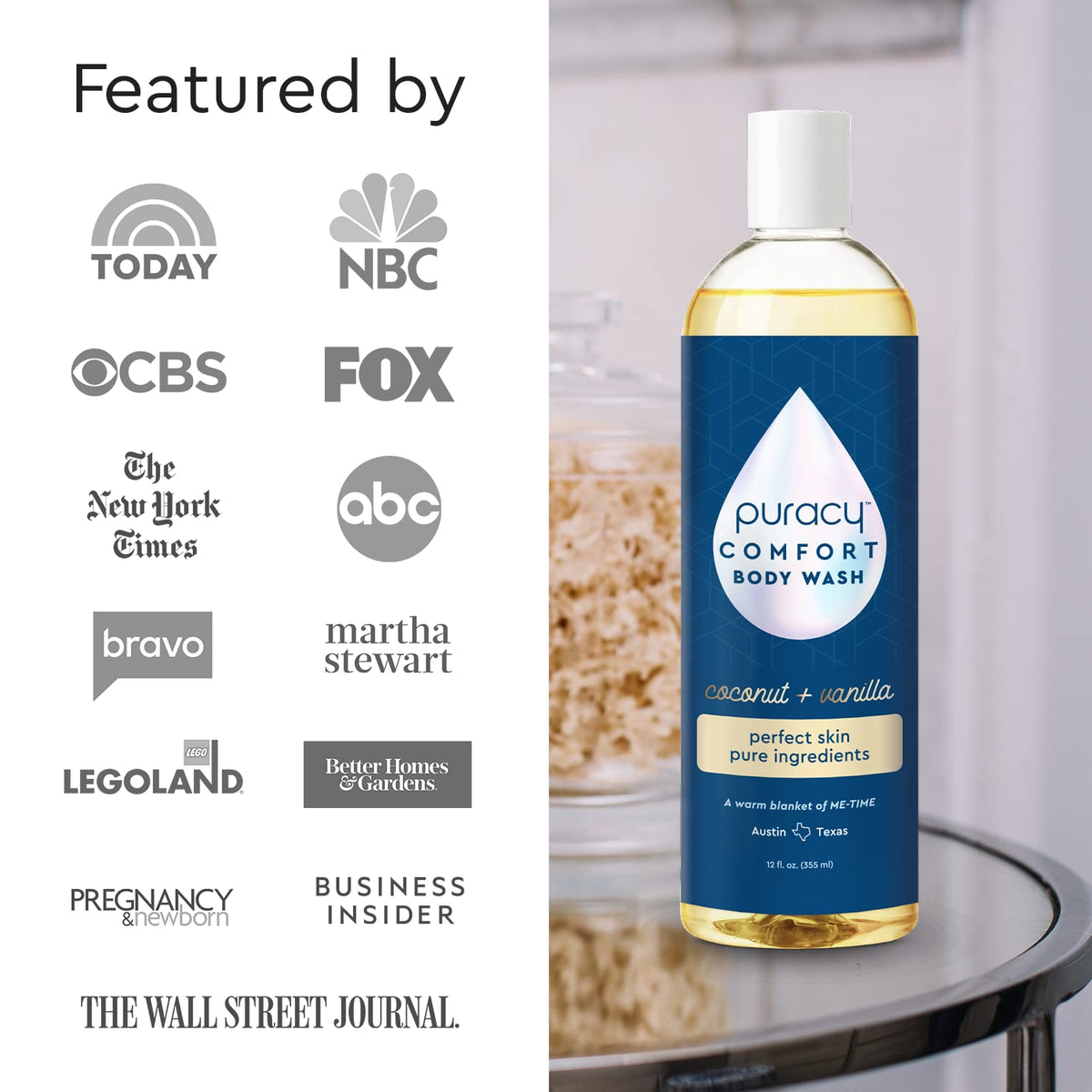 Puracy Natural Body Wash in a shower setting