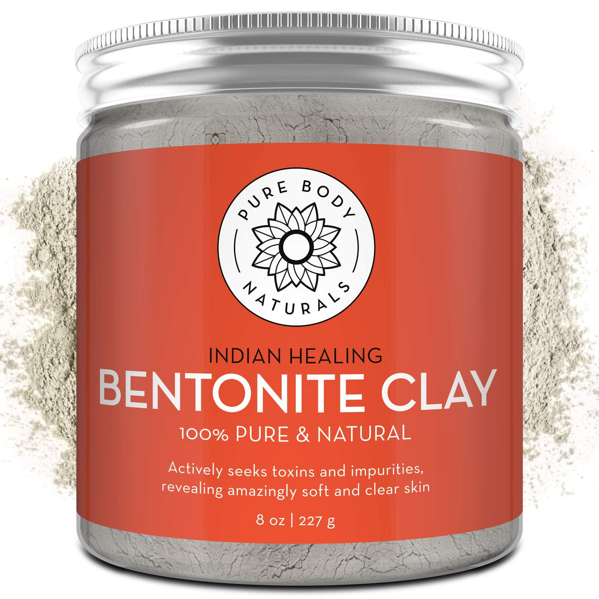 Pure Body Naturals Bentonite Clay Powder 8 oz jar front view