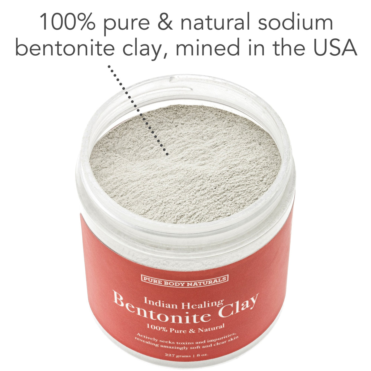 Pure Body Naturals Bentonite Clay Powder 8 oz jar top view