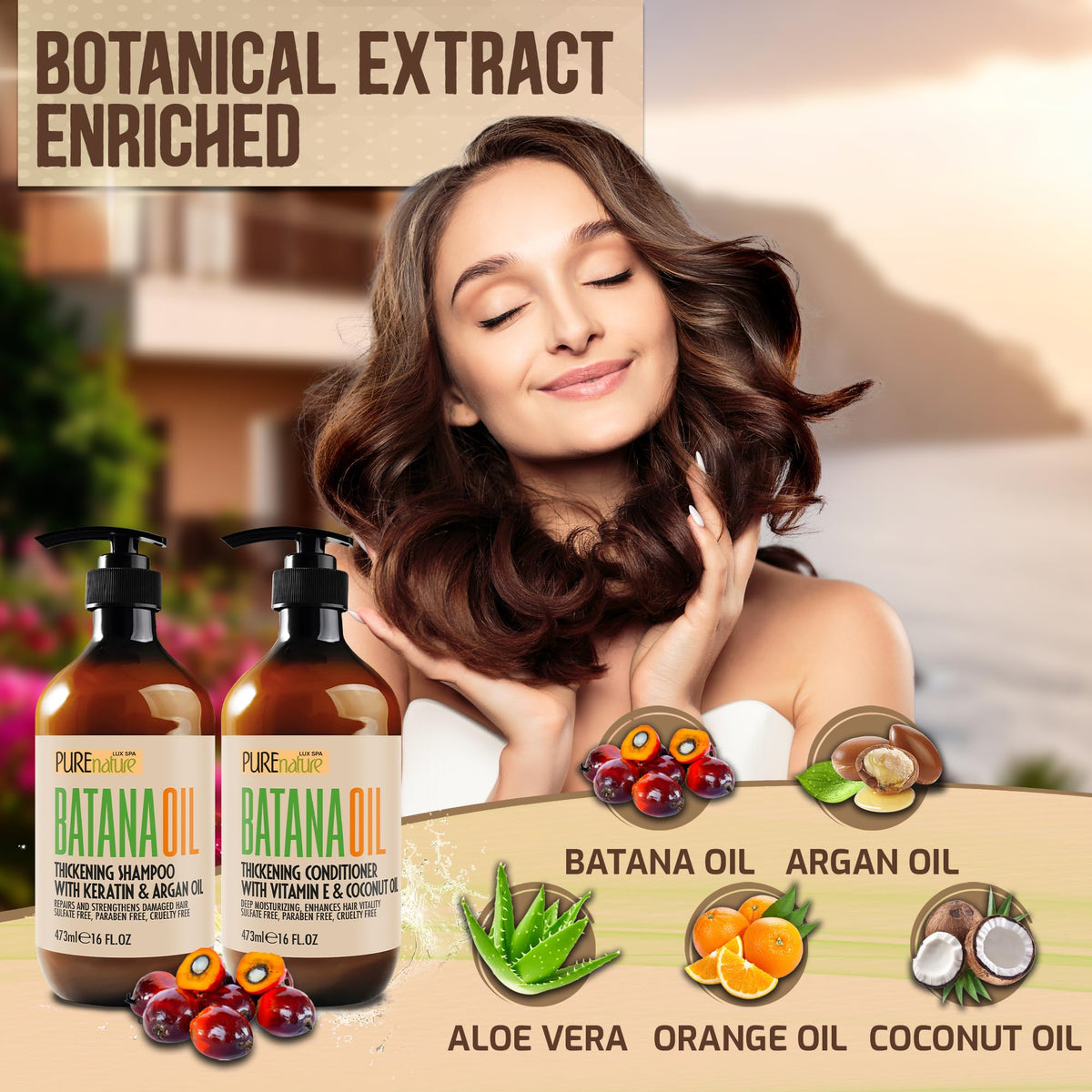 PURE NATURE LUX SPA Batana Oil Shampoo and Conditioner Set packaging