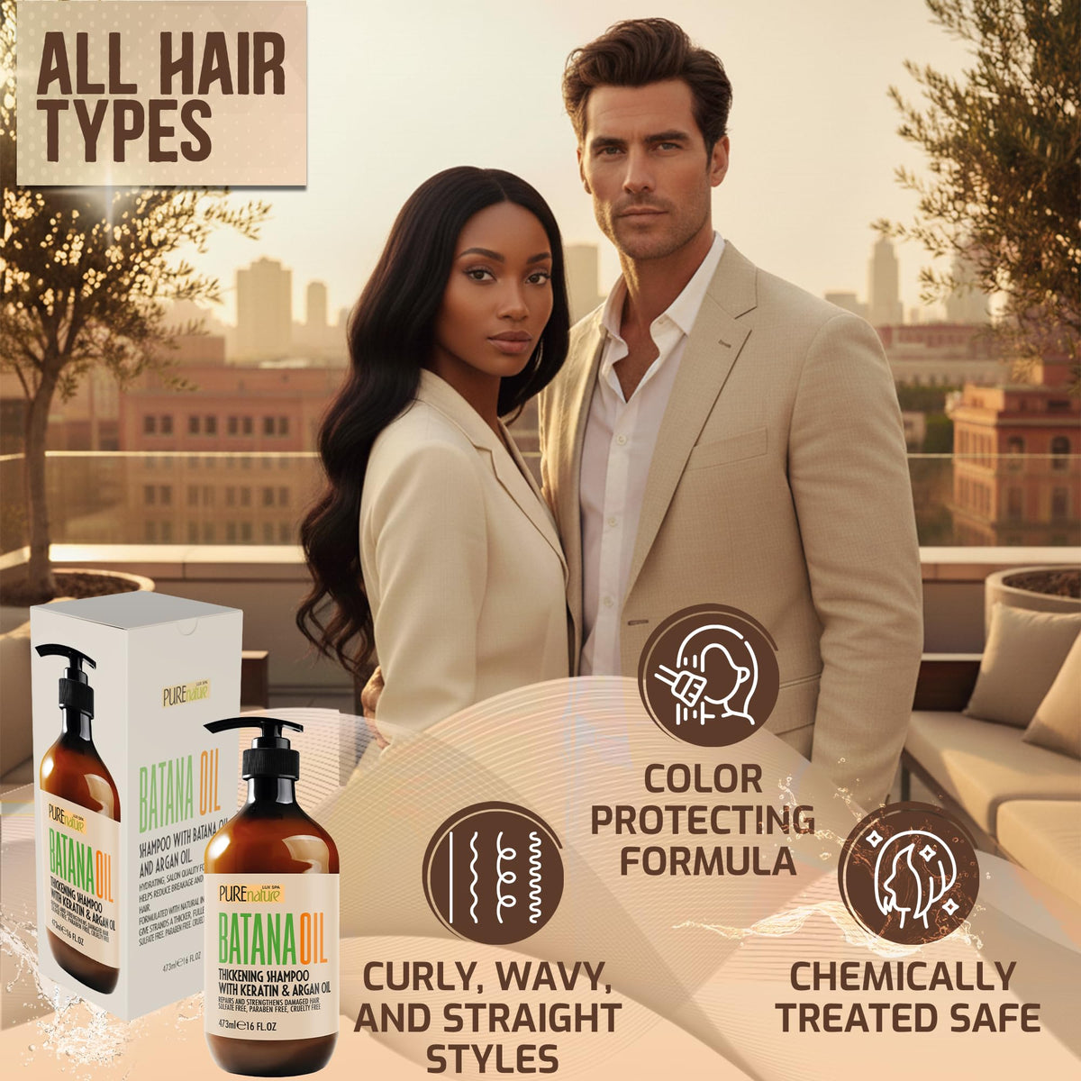 PURE NATURE LUX SPA Batana Oil Shampoo in a bathroom setting