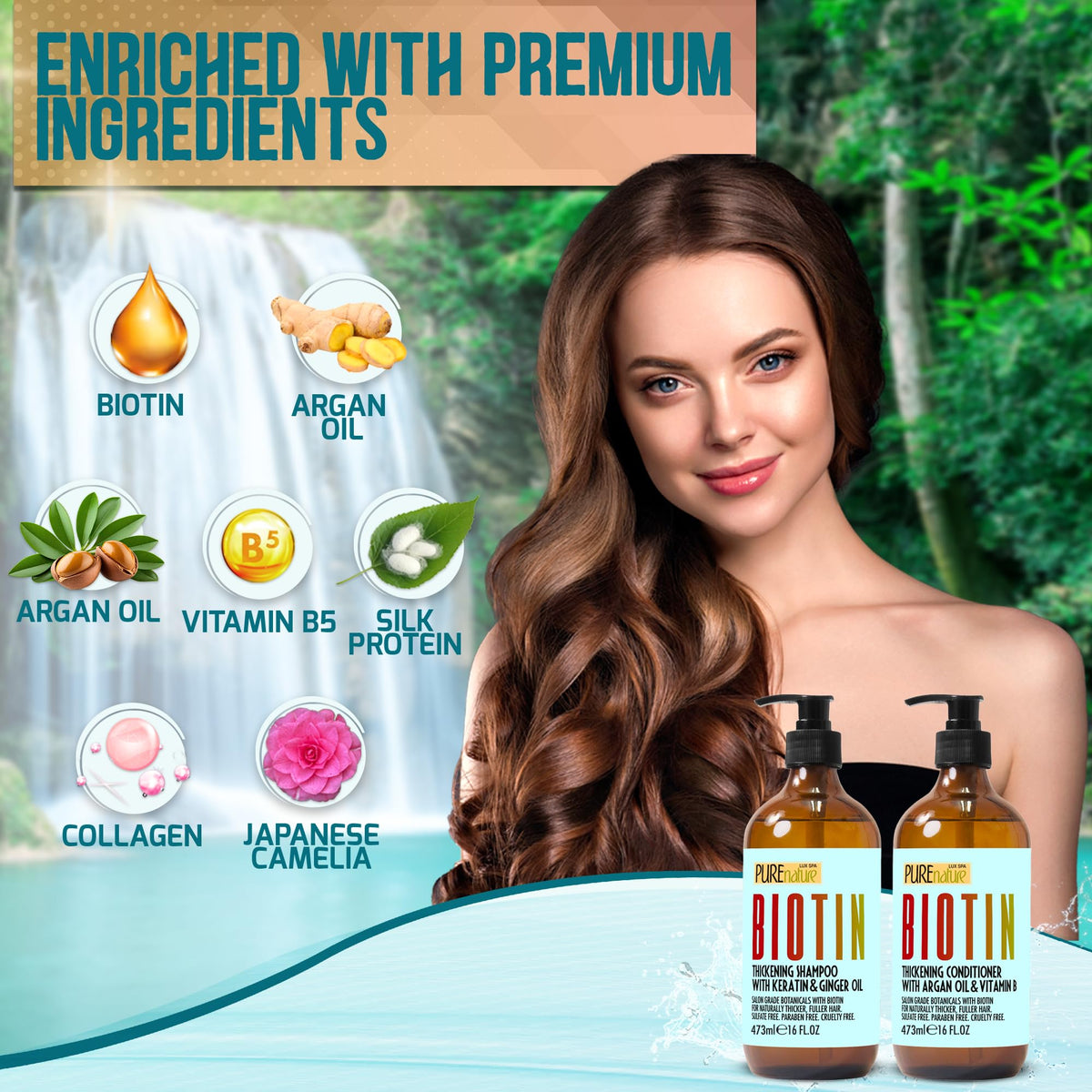 PURE NATURE LUX SPA Biotin Shampoo and Conditioner Set packaging