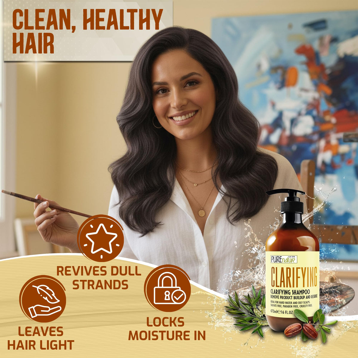 PURE NATURE LUX SPA Clarifying Shampoo in a bathroom setting
