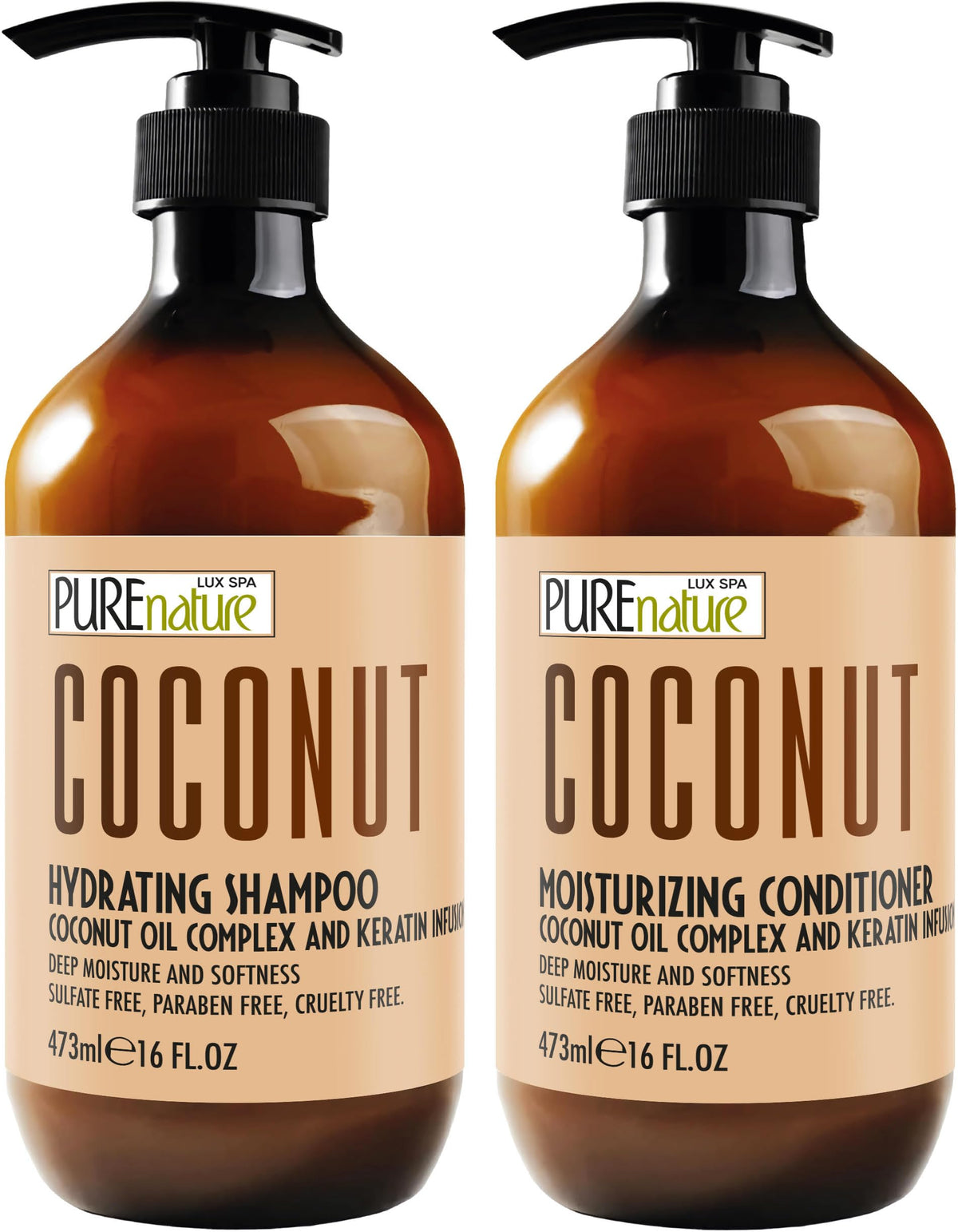 PURE NATURE LUX SPA Coconut Shampoo and Conditioner Set front view