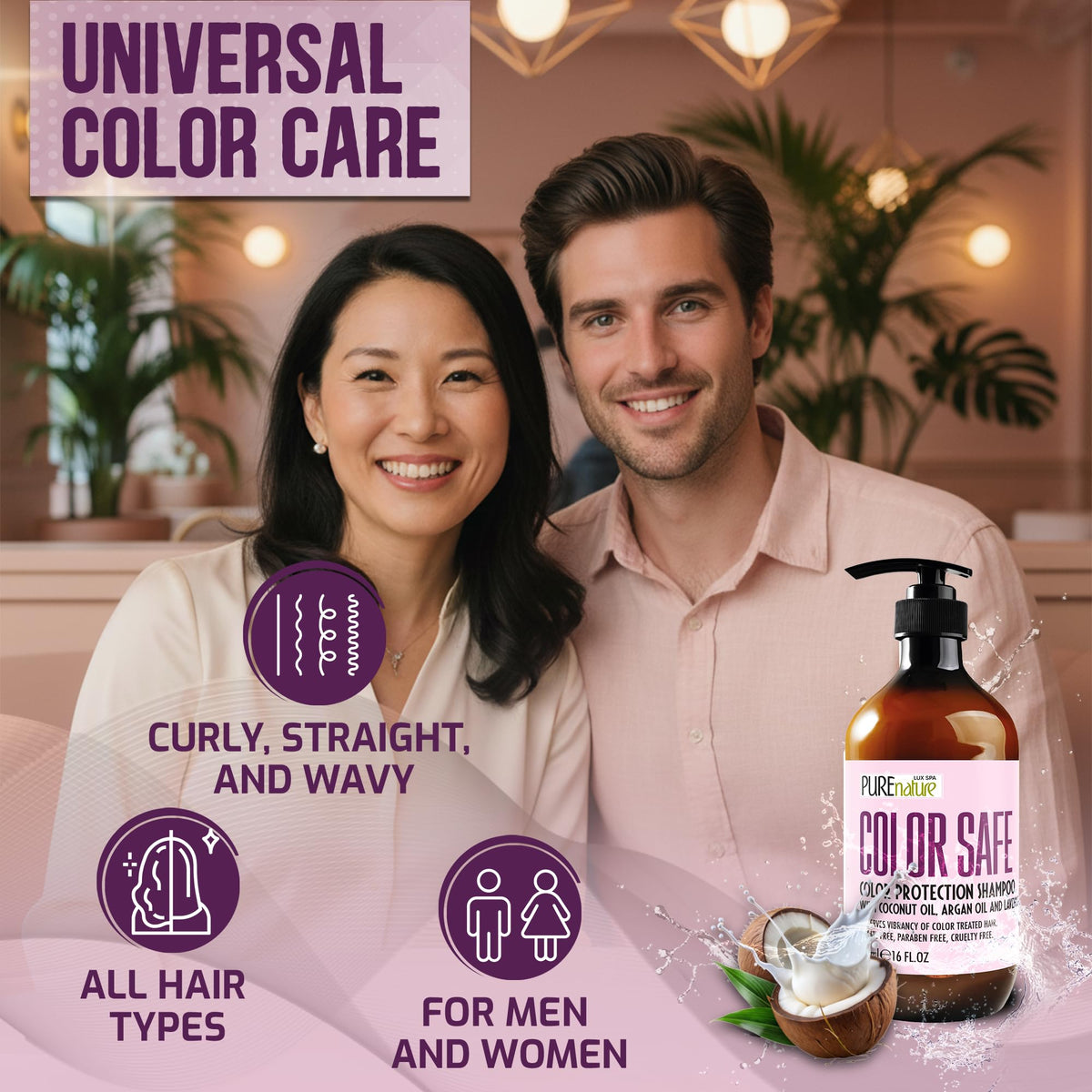 PURE NATURE LUX SPA Color Safe Shampoo 16 Fl Oz with coconut oil