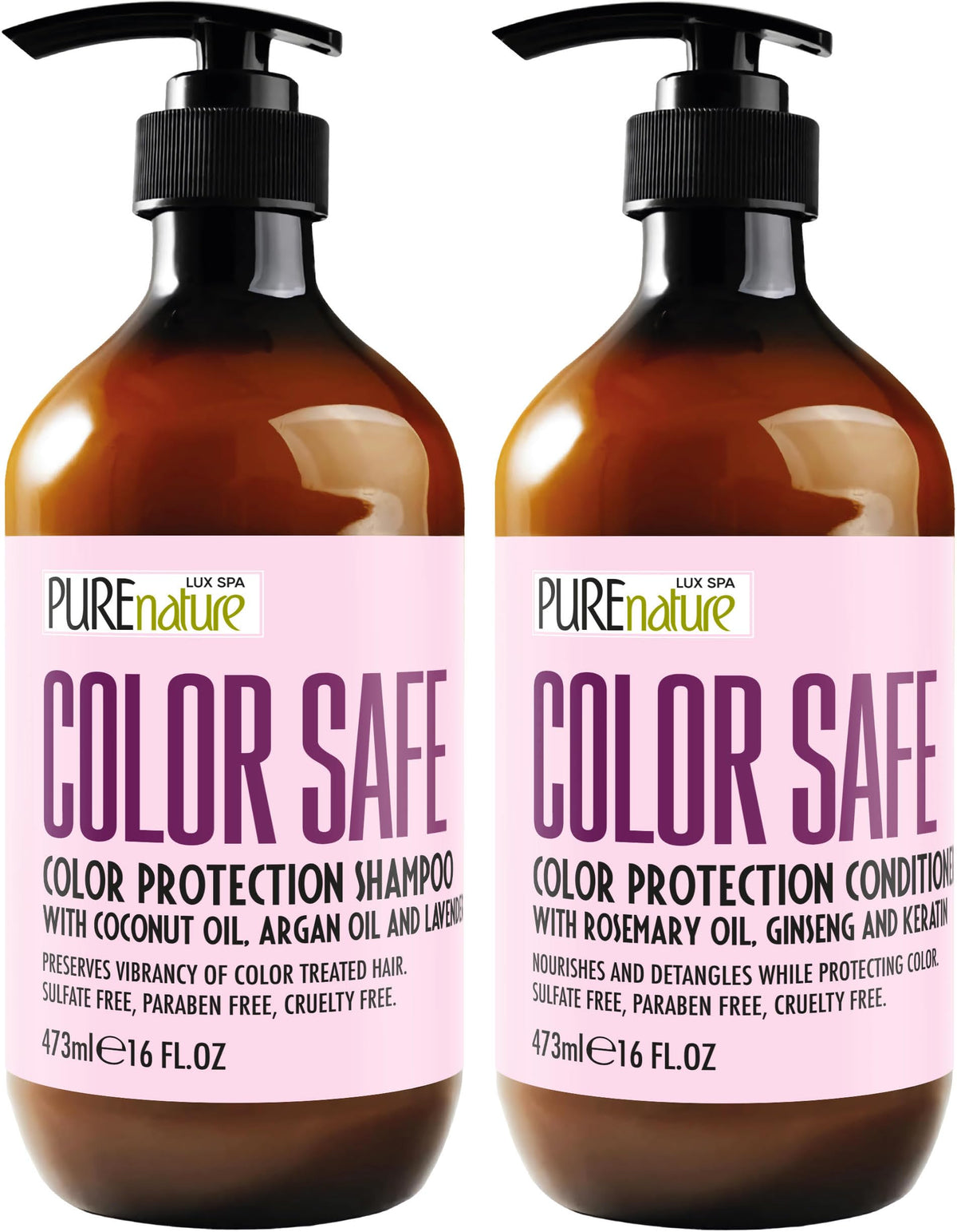 PURE NATURE LUX SPA Color Safe Shampoo and Conditioner Set front view