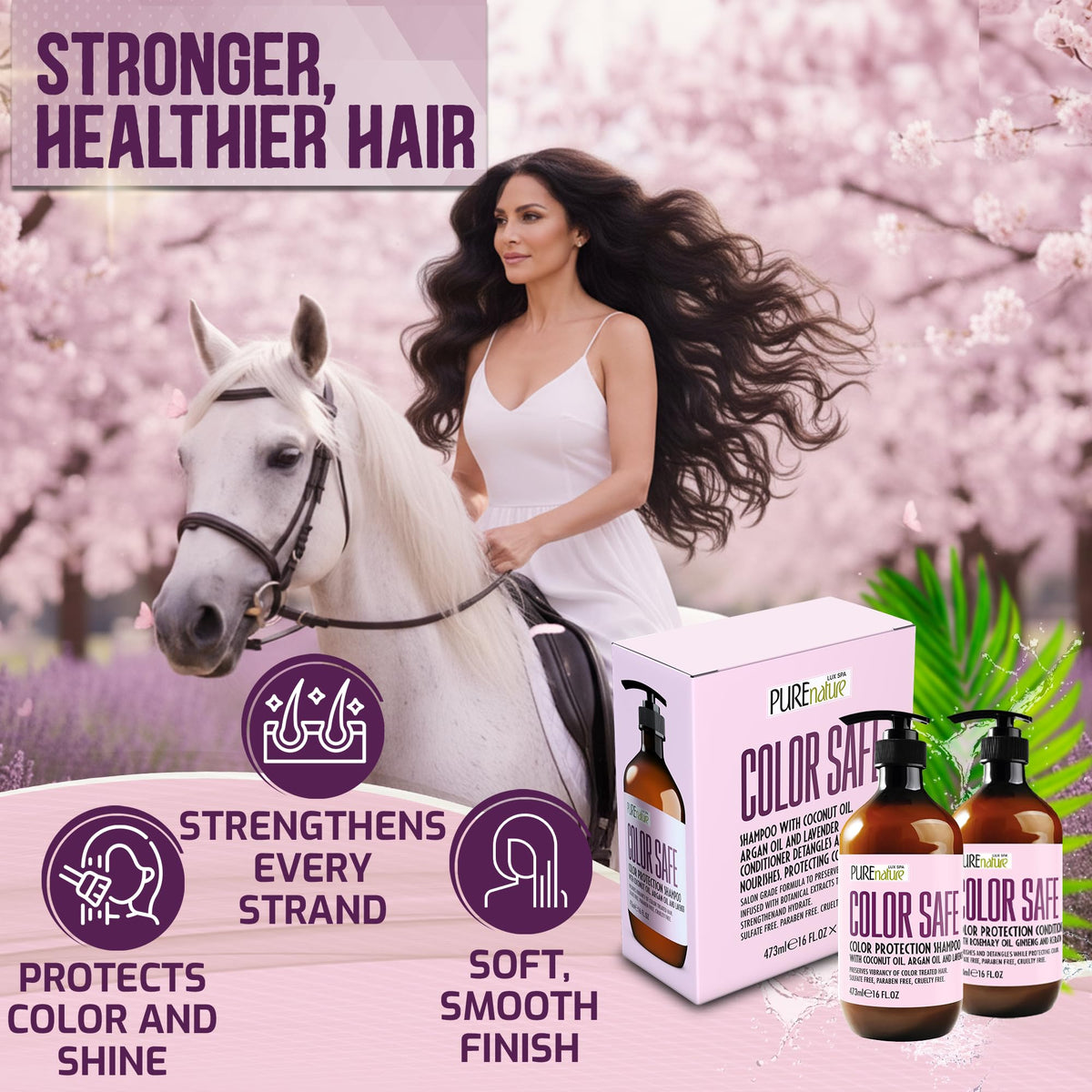 PURE NATURE LUX SPA Color Safe Shampoo and Conditioner Set lifestyle scene