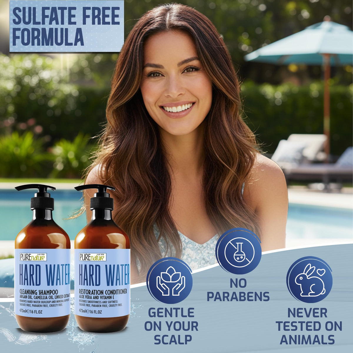 PURE NATURE LUX SPA Hard Water Conditioner bottle with label