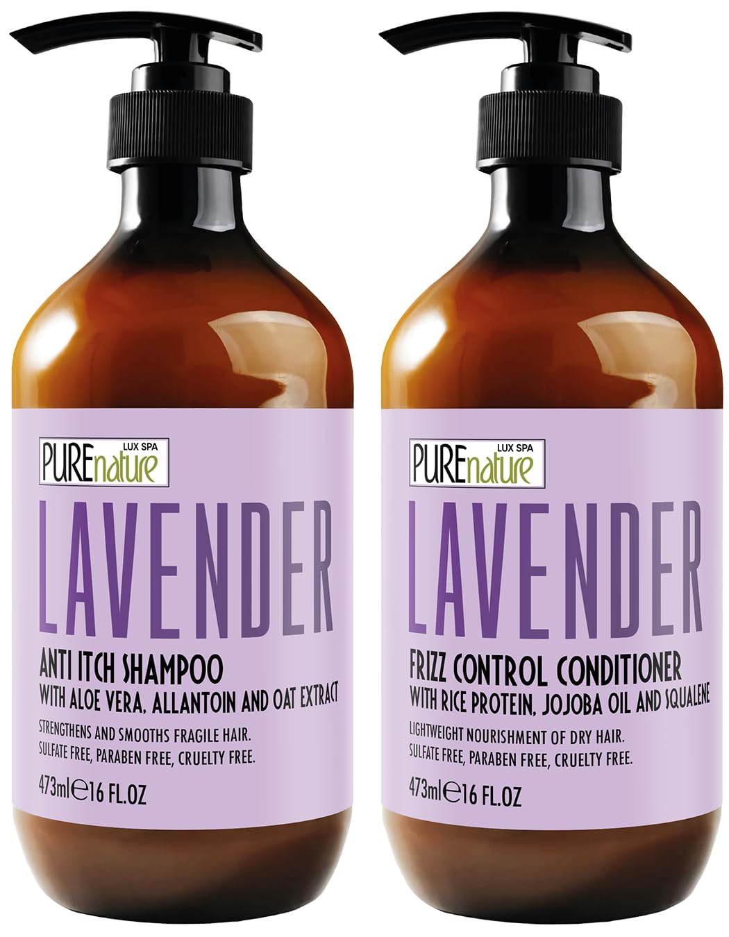 PURE NATURE LUX SPA Lavender Shampoo and Conditioner Set front view