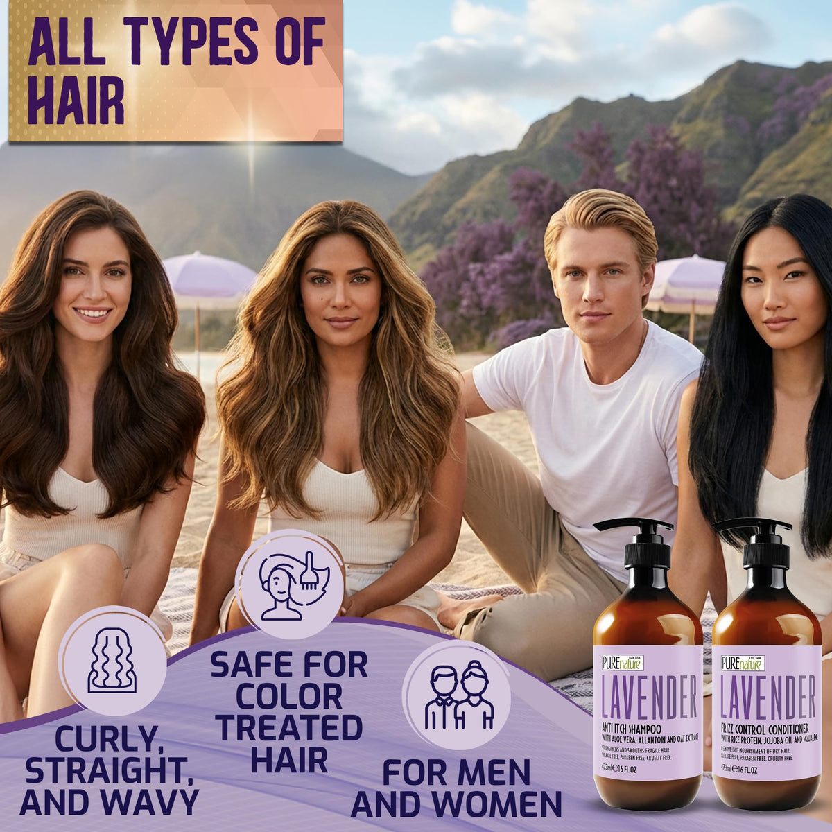 PURE NATURE LUX SPA Lavender Shampoo and Conditioner Set packaging