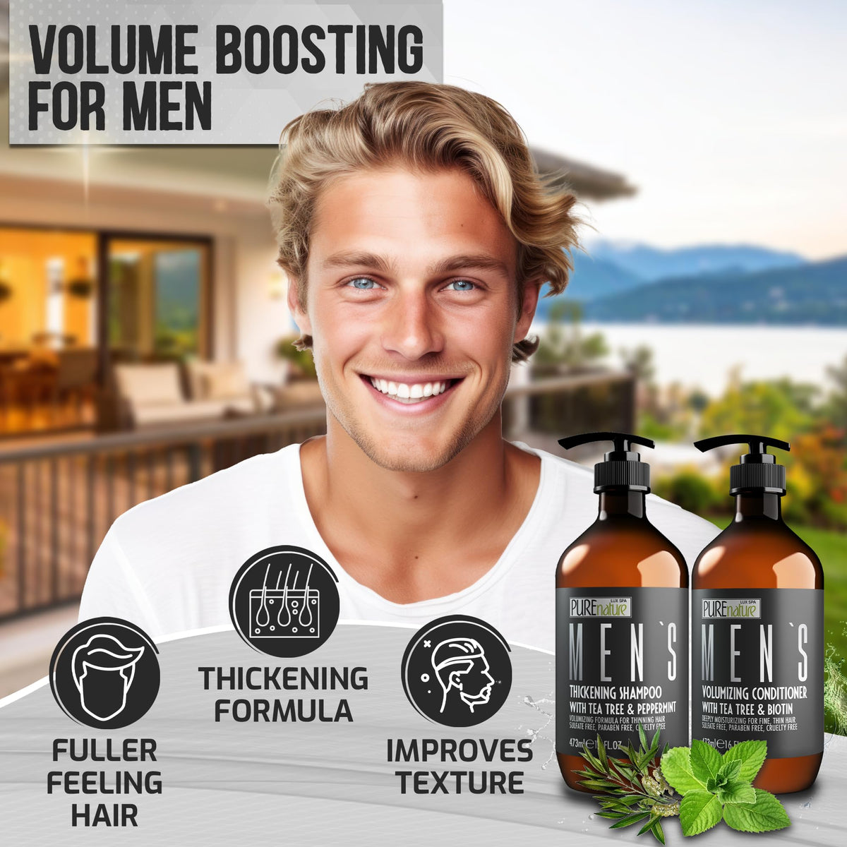 PURE NATURE LUX SPA Mens Shampoo bottle side view
