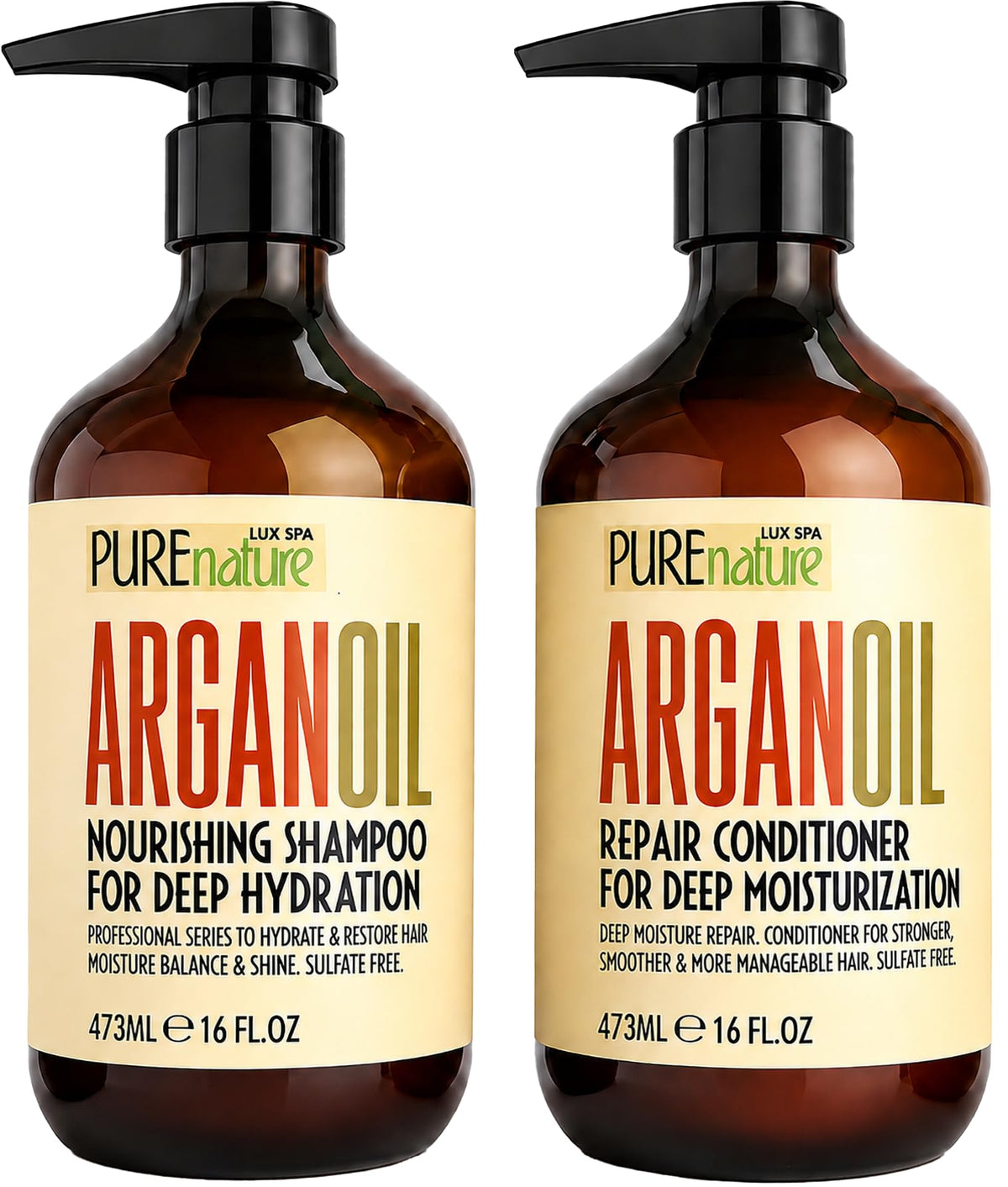 PURE NATURE LUX SPA Moroccan Argan Oil Shampoo and Conditioner Set front view