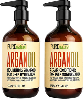 PURE NATURE LUX SPA Moroccan Argan Oil Shampoo and Conditioner Set front view