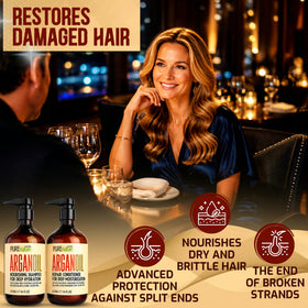 PURE NATURE LUX SPA Moroccan Argan Oil Shampoo and Conditioner Set with natural background
