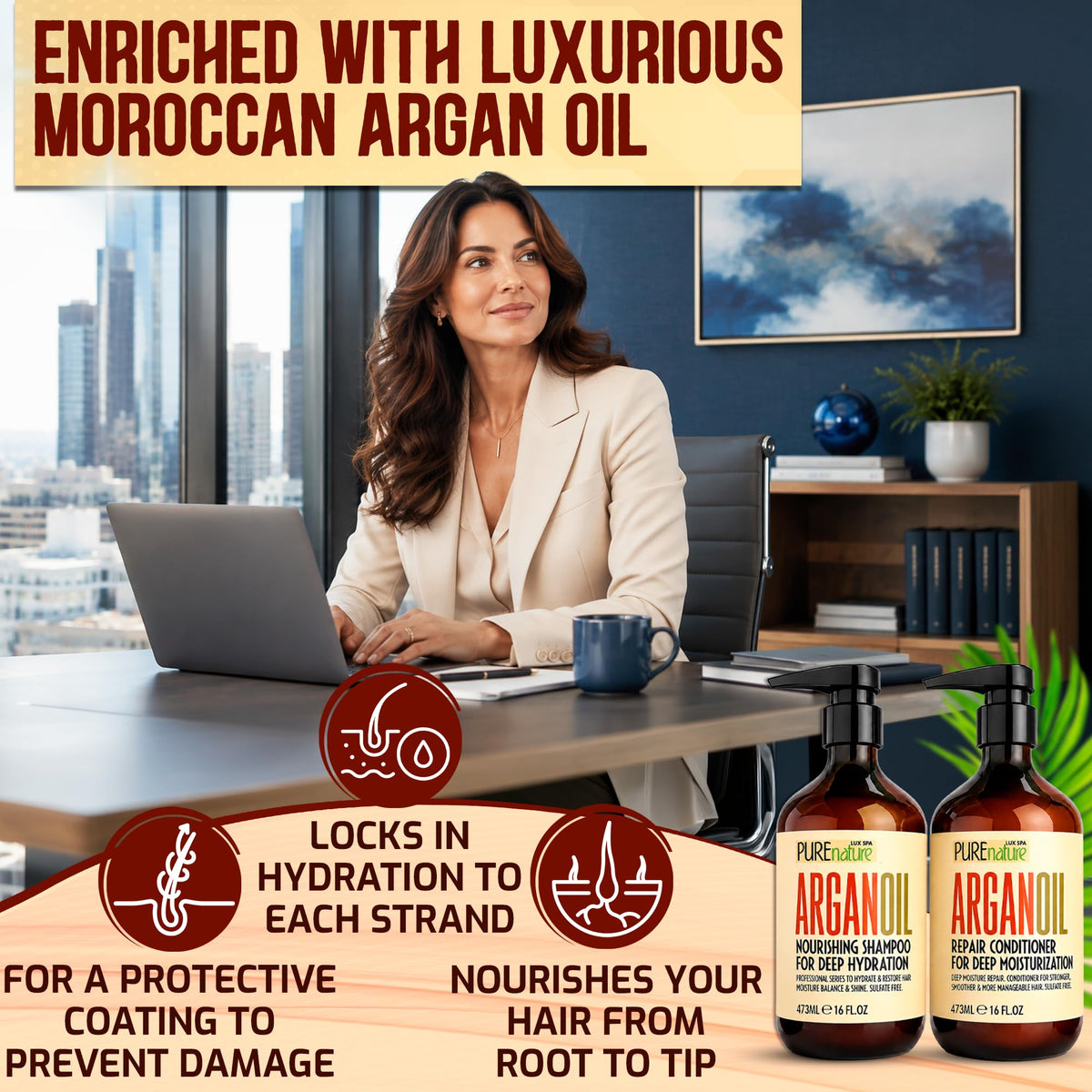 PURE NATURE LUX SPA Moroccan Argan Oil Shampoo bottle close-up