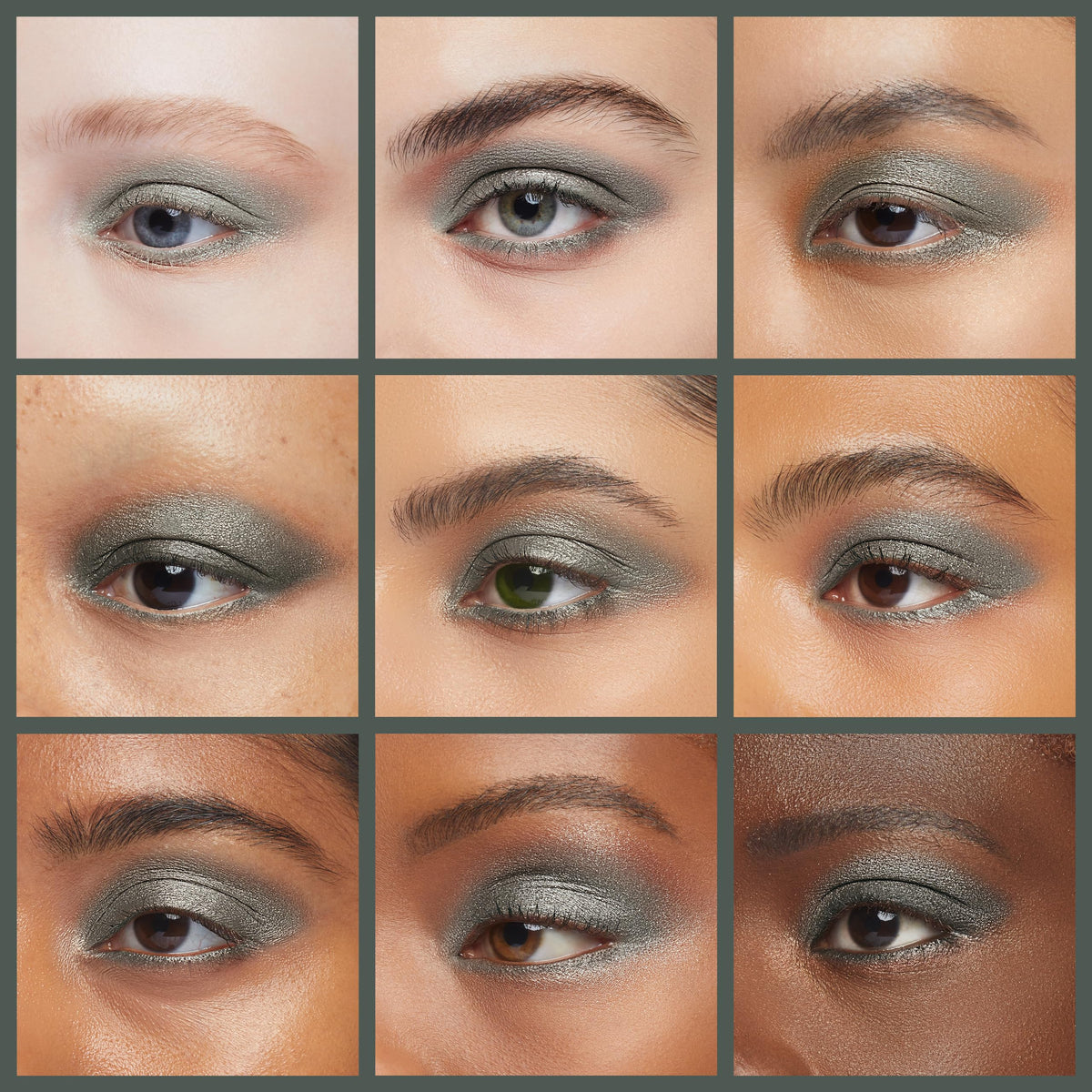 Pure Ziva Deep Forest Green Blue Grey Eyeshadow in natural light