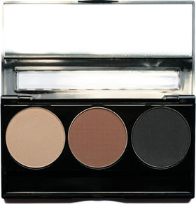Pure Ziva Vegan Eyeshadow Trio Palette front view with matte black, medium brown, and off white shades