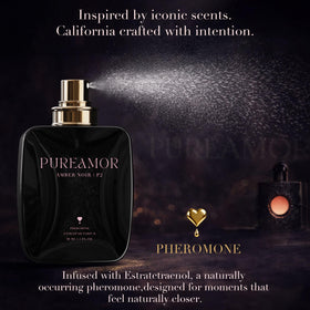 PUREAMOR Amber Noir Pheromone Perfume 30ml bottle on vanity