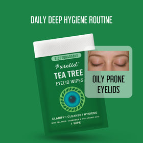 PURELID Tea Tree Eyelid Wipes displayed on a clean surface