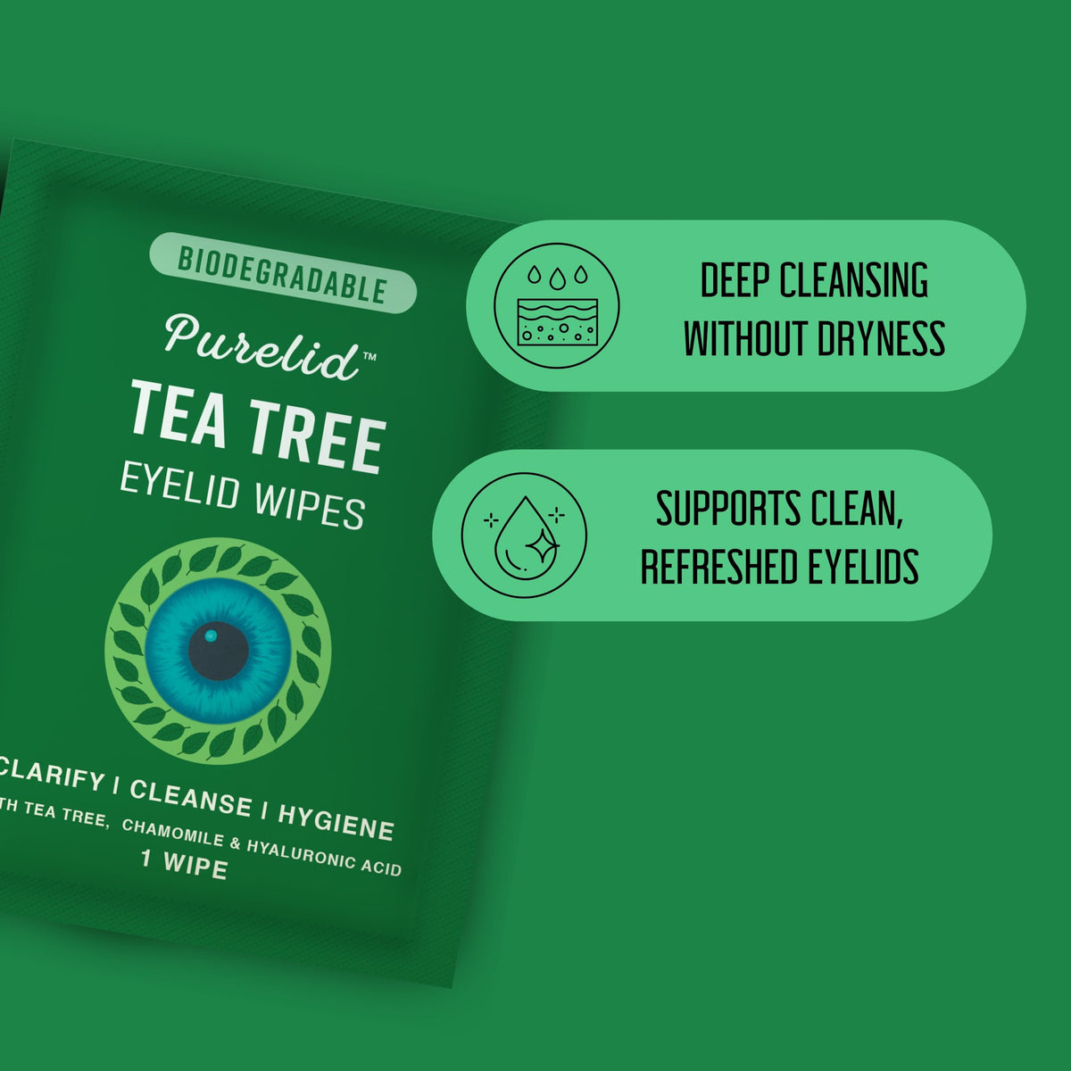 PURELID Tea Tree Eyelid Wipes with Aloe and Chamomile
