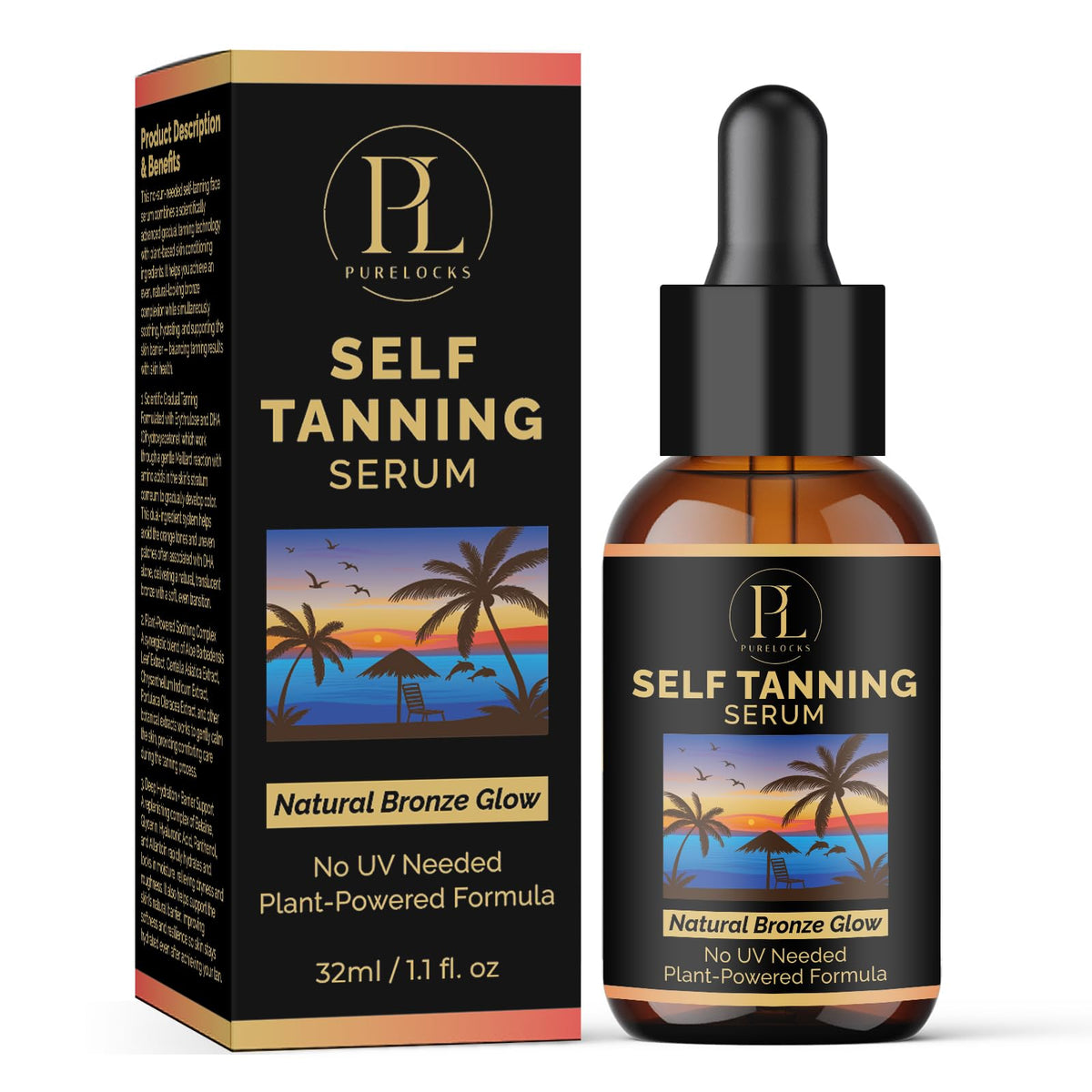 PURELOCKS Self Tanning Drops 1.10 fl oz front view