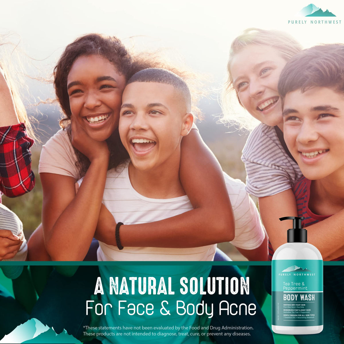 Purely Northwest Tea Tree Body Wash near fresh towels
