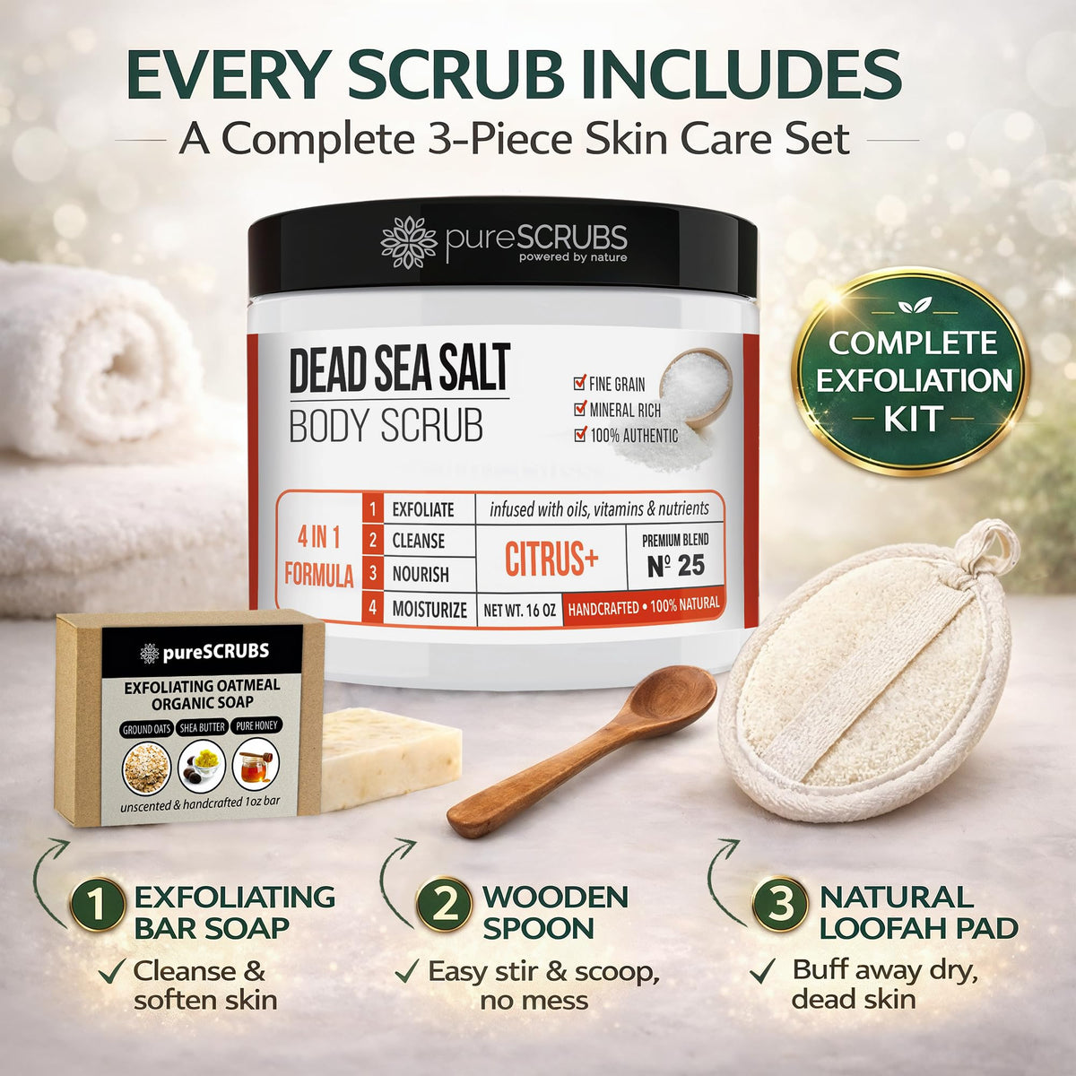 pureSCRUBS Citrus Body Scrub ingredients list on jar
