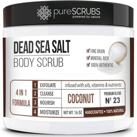 pureSCRUBS Coconut Body Scrub Set front view with wooden spoon