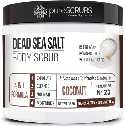 pureSCRUBS Coconut Body Scrub Set front view with wooden spoon