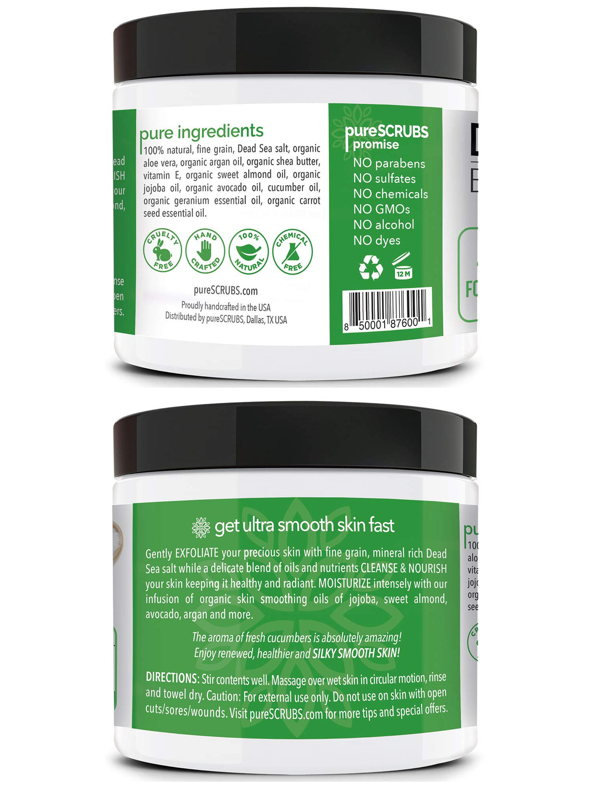 pureSCRUBS Cucumber Body Scrub Set displayed with cucumber slices