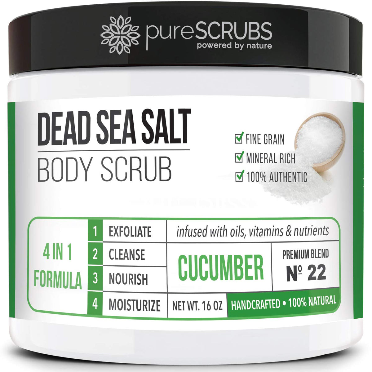 pureSCRUBS Cucumber Body Scrub Set front view with jar and accessories