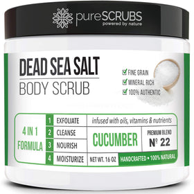 pureSCRUBS Cucumber Body Scrub Set front view with jar and accessories